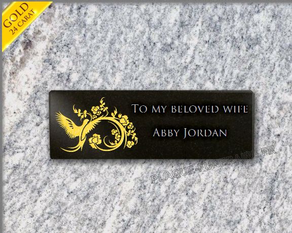 Memorial plaque granite flowers . 10 x 30 cm.