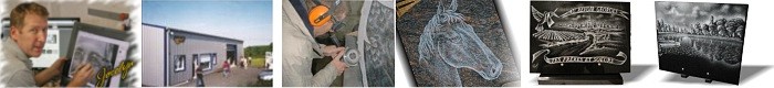 Photos of engraving on granite or glass memorial plaques