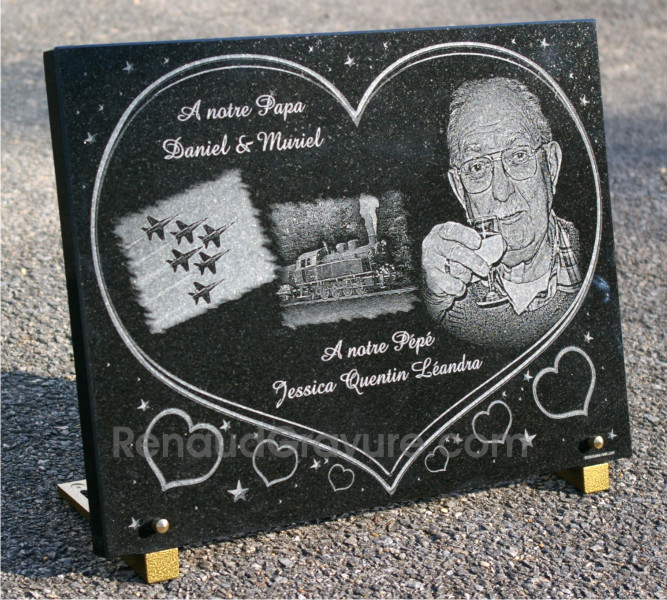Personalised memorial plaque engraved, etched photo portrait.