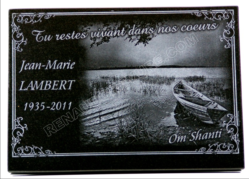 fisherman's funeral plaque with boat and lake