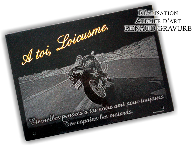 biker engraved on a plaque of a grave monument